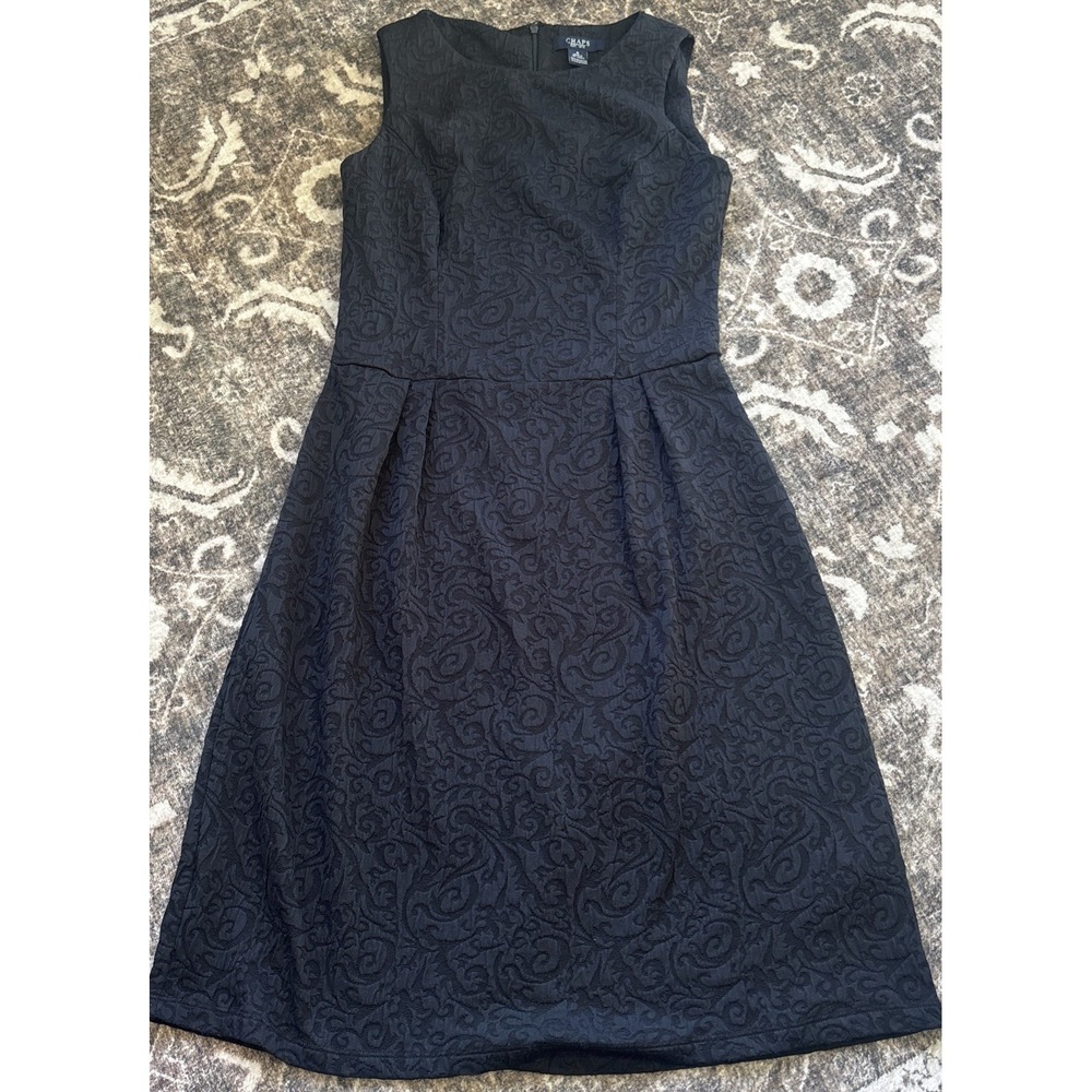 CHAPS Size 4 Black Embossed Cocktail Dress Work Evening Wedding